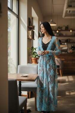 Temecula Blue Lace and Nude Maxi Dress